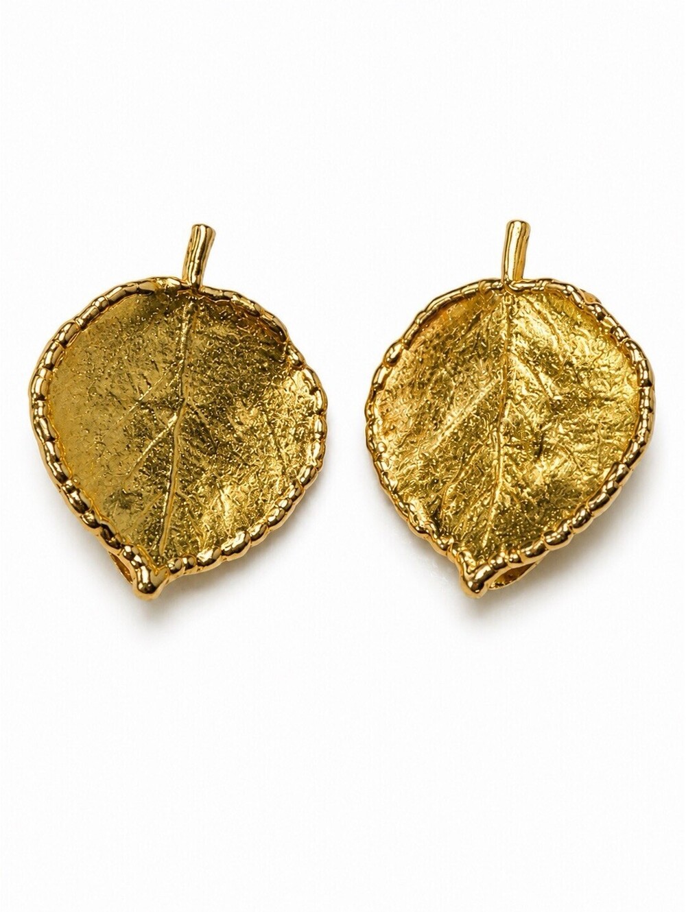 Vintage Gold Tone Leaf Clip Earrings Botanical Nature Heart Accent Retro